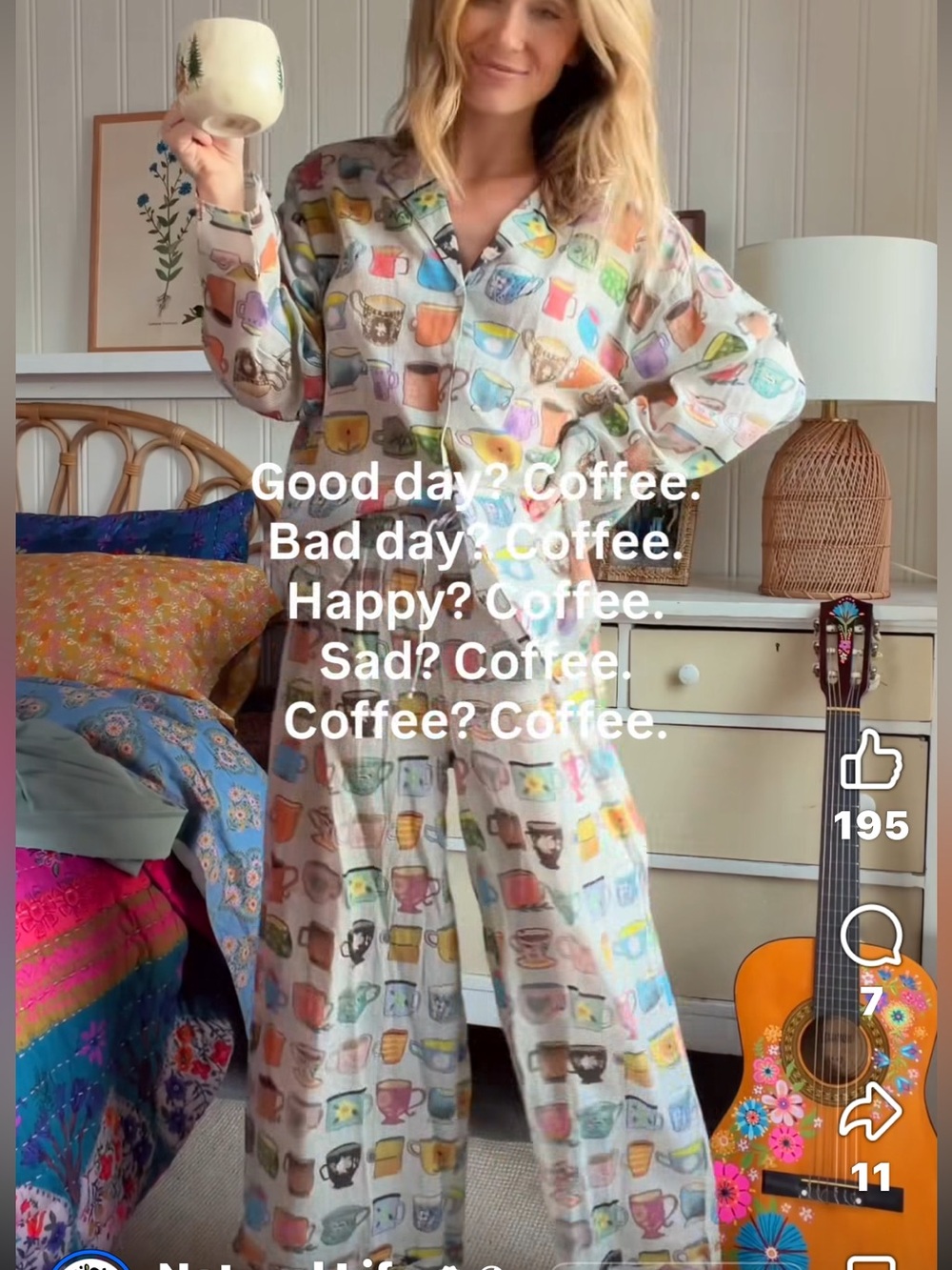 Natural Life Dreamy Cotton Pajama Set 100% cotton Coffee Cups Mugs size large - Picture 7 of 7